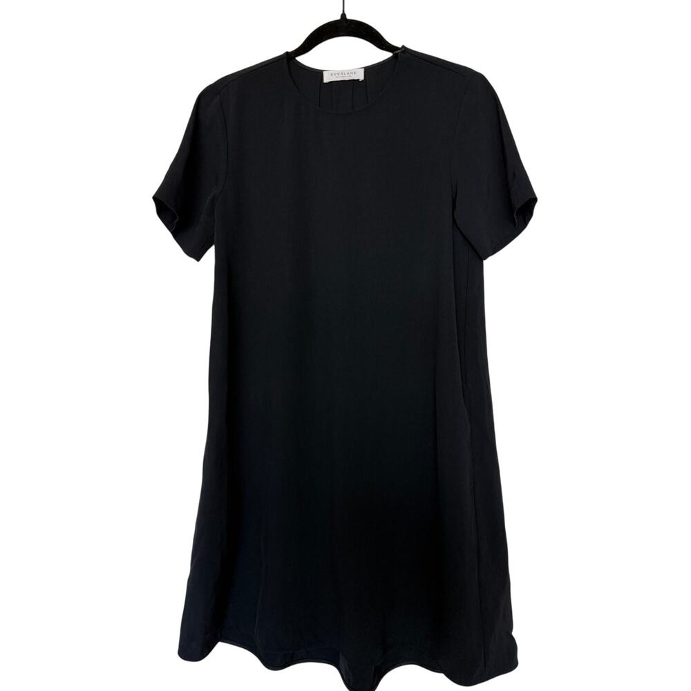 Everlane Black GoWeave Shift Dress Pockets Shoulder Zip Triacetate High-Low XS